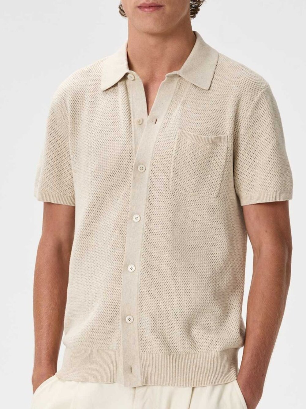NWT Quince Mesh Stitch Button Up Sweater Polo Organic Cotton Beige Mens Size M